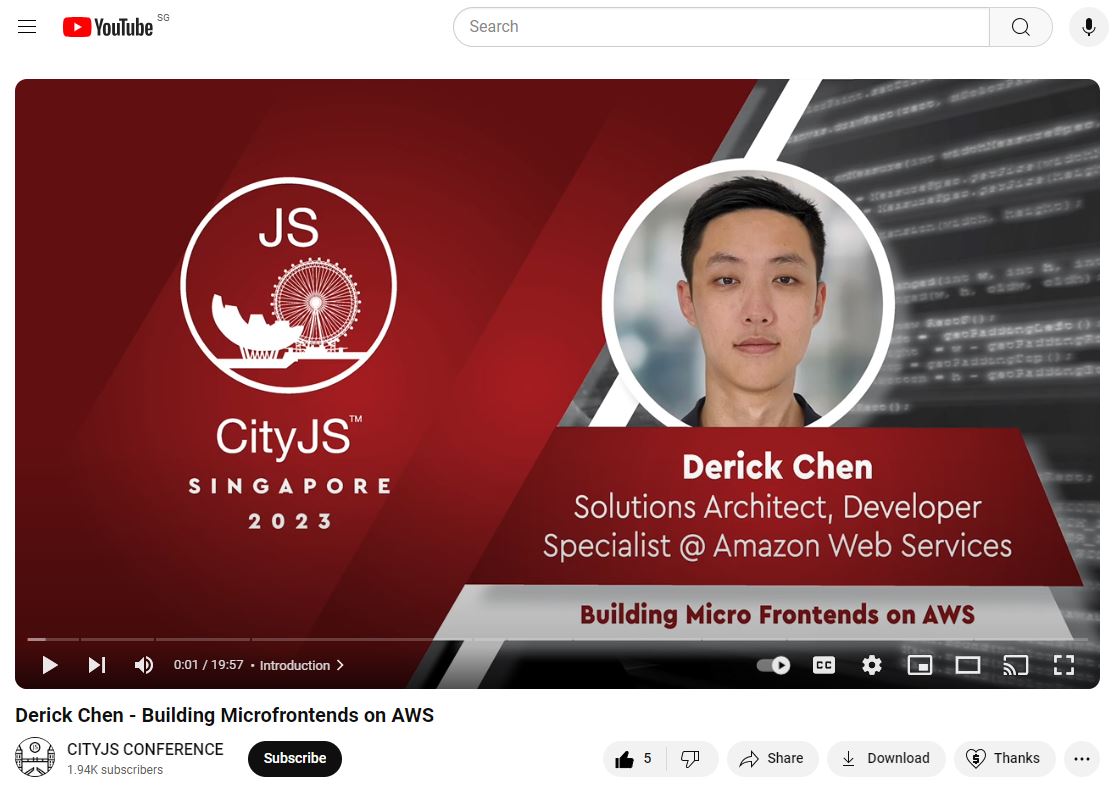 CityJS conference Youtube Recording - Derick Chen - Building Microfrontends on AWS