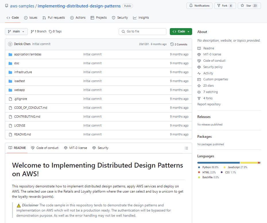 Github opensource with AWS samples - Derick Chen - implementing distributed design patterns